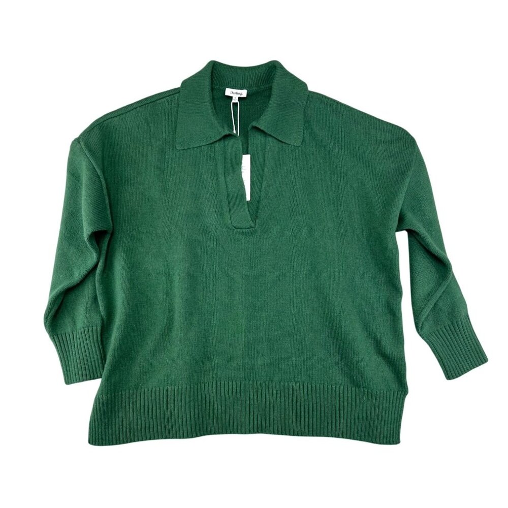 Darling Women Green 3/4 Length Sleeve Collared Knit Sweater Pullover Medium - Picture 13 of 13